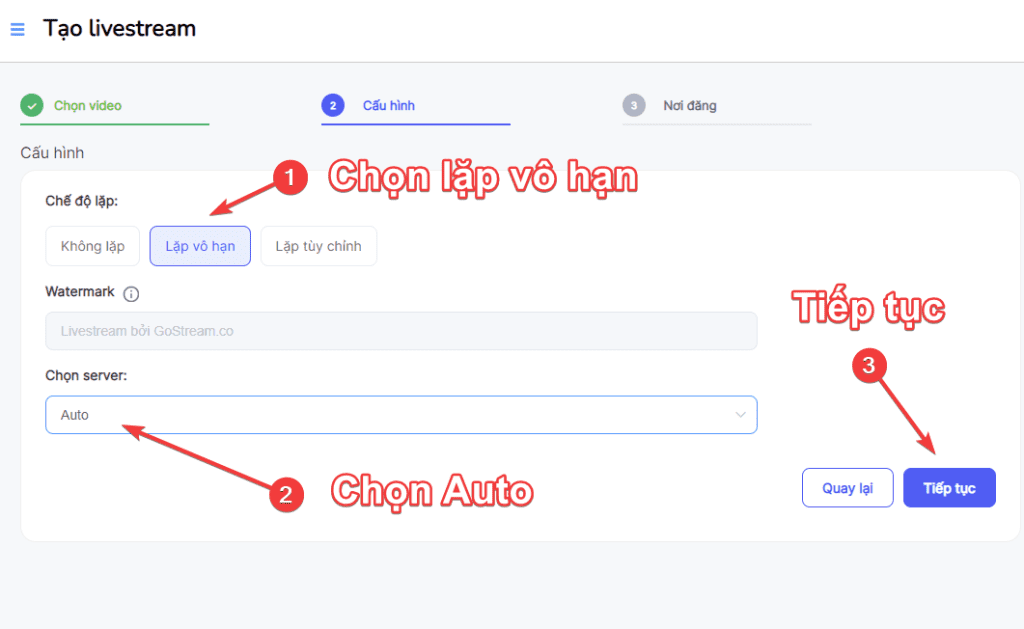 Settting livestream của gostream