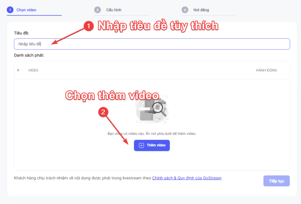 Nhập tiêu đề cho livestream (các bạn có thể nhập tên tùy ý).