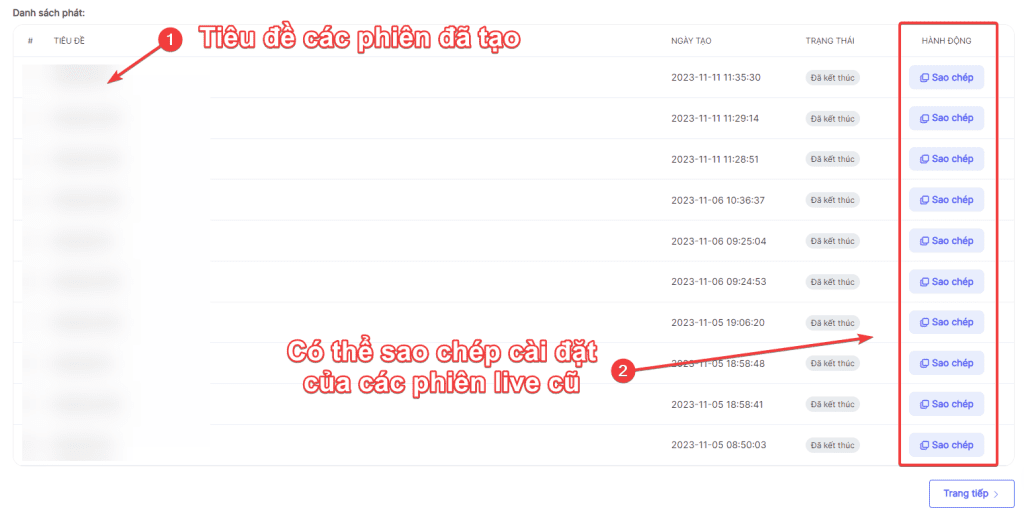 Mục livestream của tôi - gostream