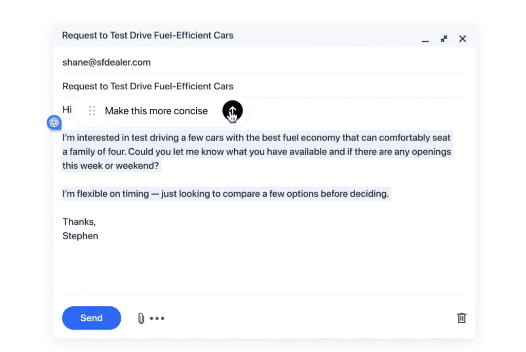 Hỗ trợ viết nội tuyến (In-line Writing Help/Cursor Chat)