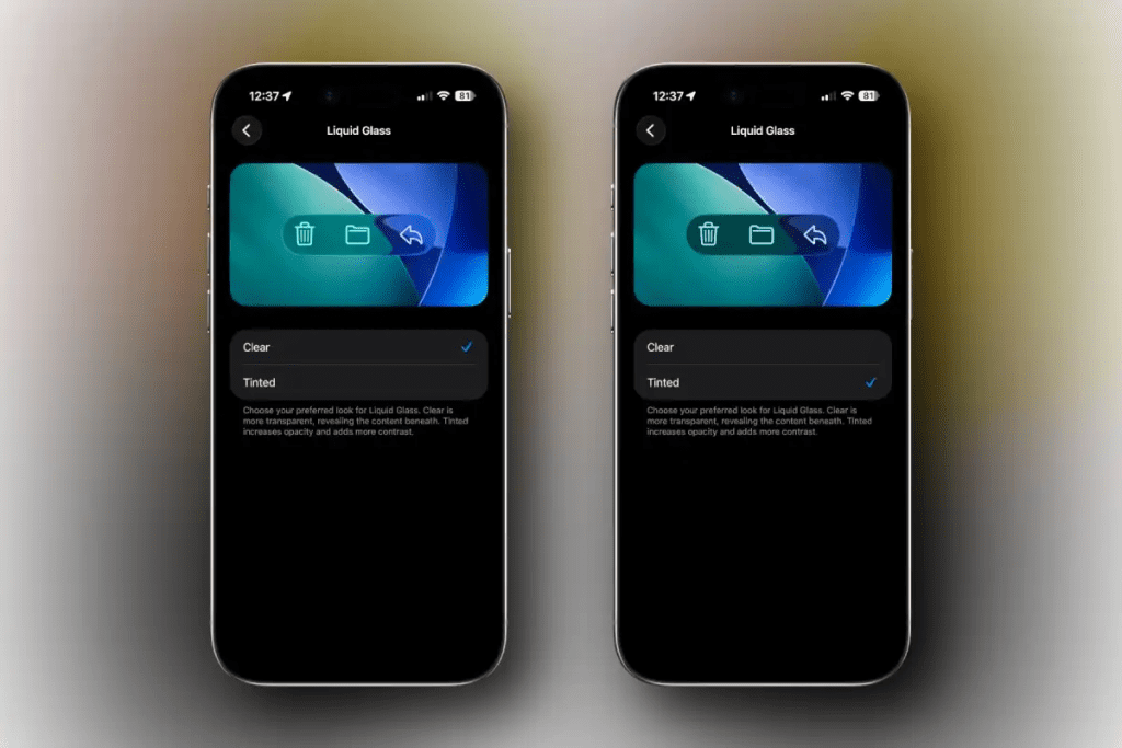 Tùy chọn "Liquid Glass Toggle": Tự do lựa chọn giao diện trong suốt hoặc nhuộm màu
