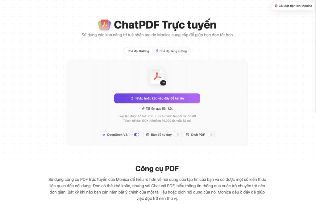 Monica AI giúp tóm tắt file PDF, video youtube...