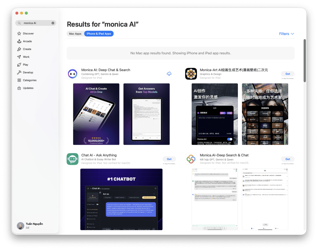 Cách cài monica AI trên trình duyệt Safari (Cài đặt gián tiếp qua Mac App Store)